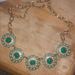 J crew turquoise/crystal rosette necklace
